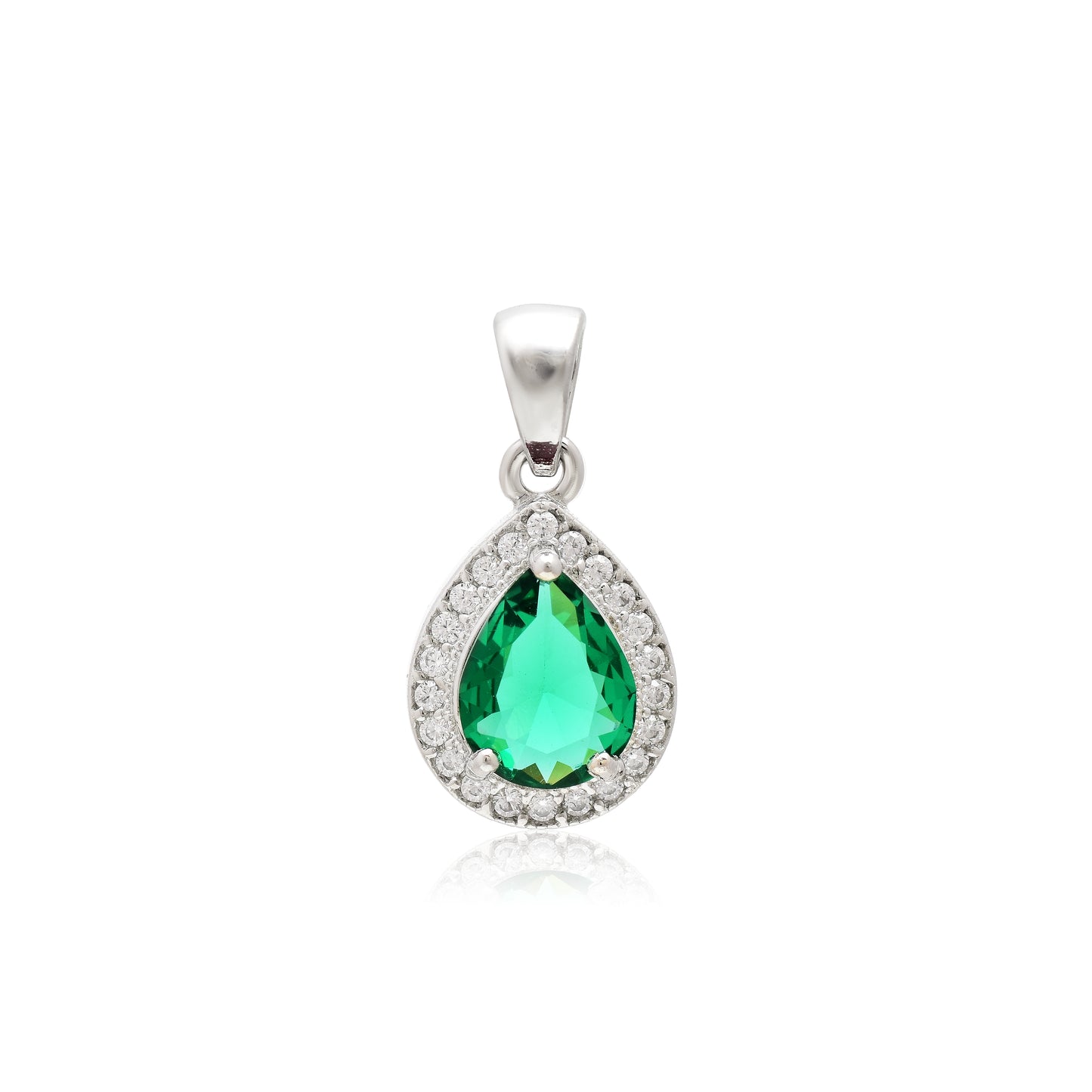 Emerald Green Teardrop 925 Silver Pendant & Earring Set