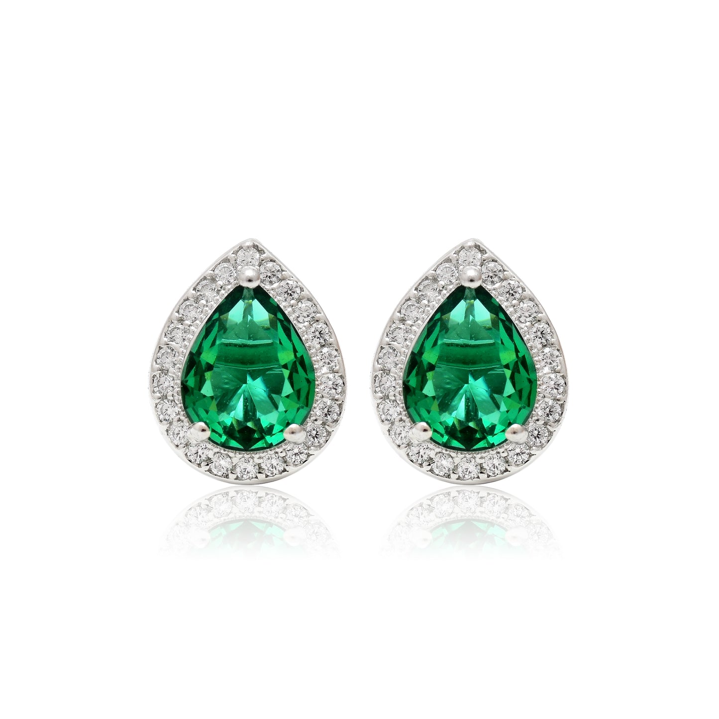 Emerald Green Teardrop 925 Silver Pendant & Earring Set
