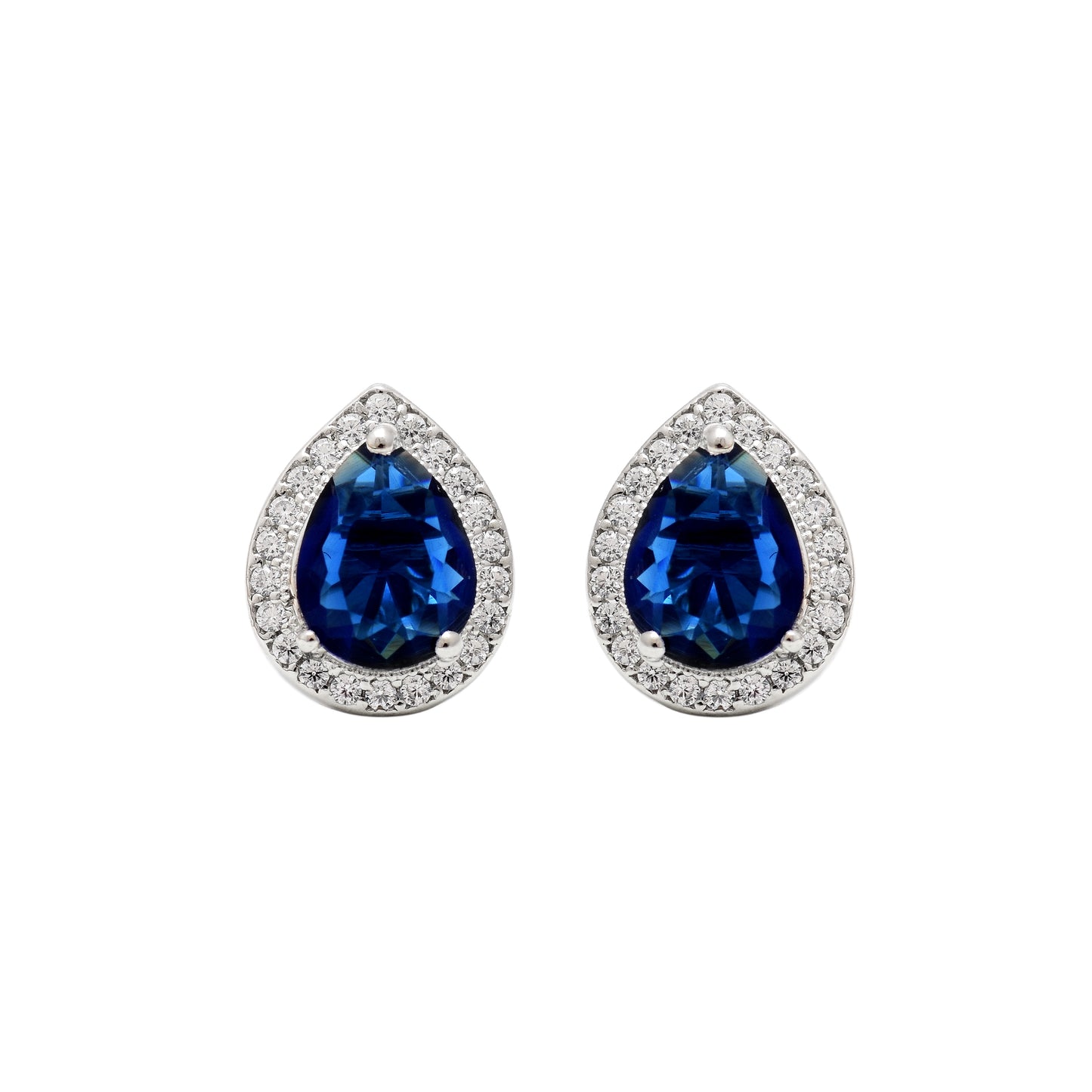 Blue Gemstone Tear Drop Silver Pendant and Earring Set