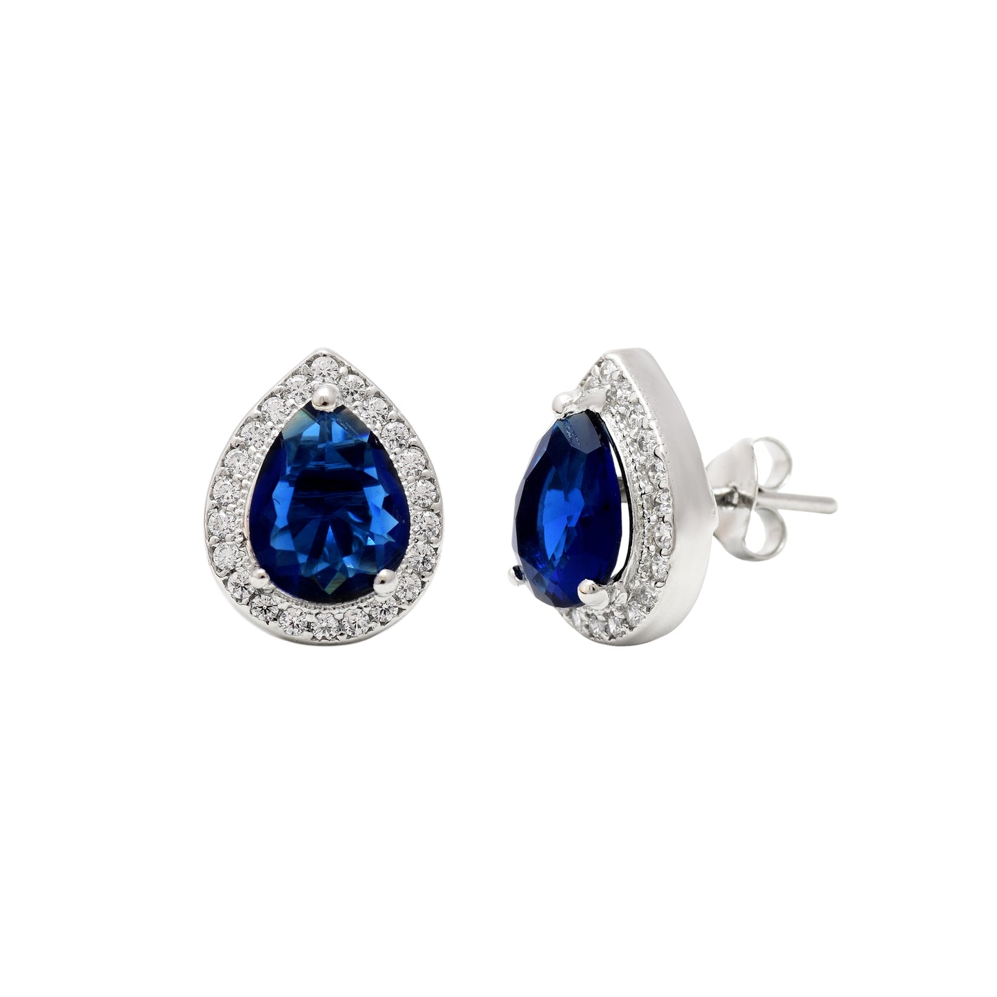 Blue Gemstone Tear Drop Silver Pendant and Earring Set