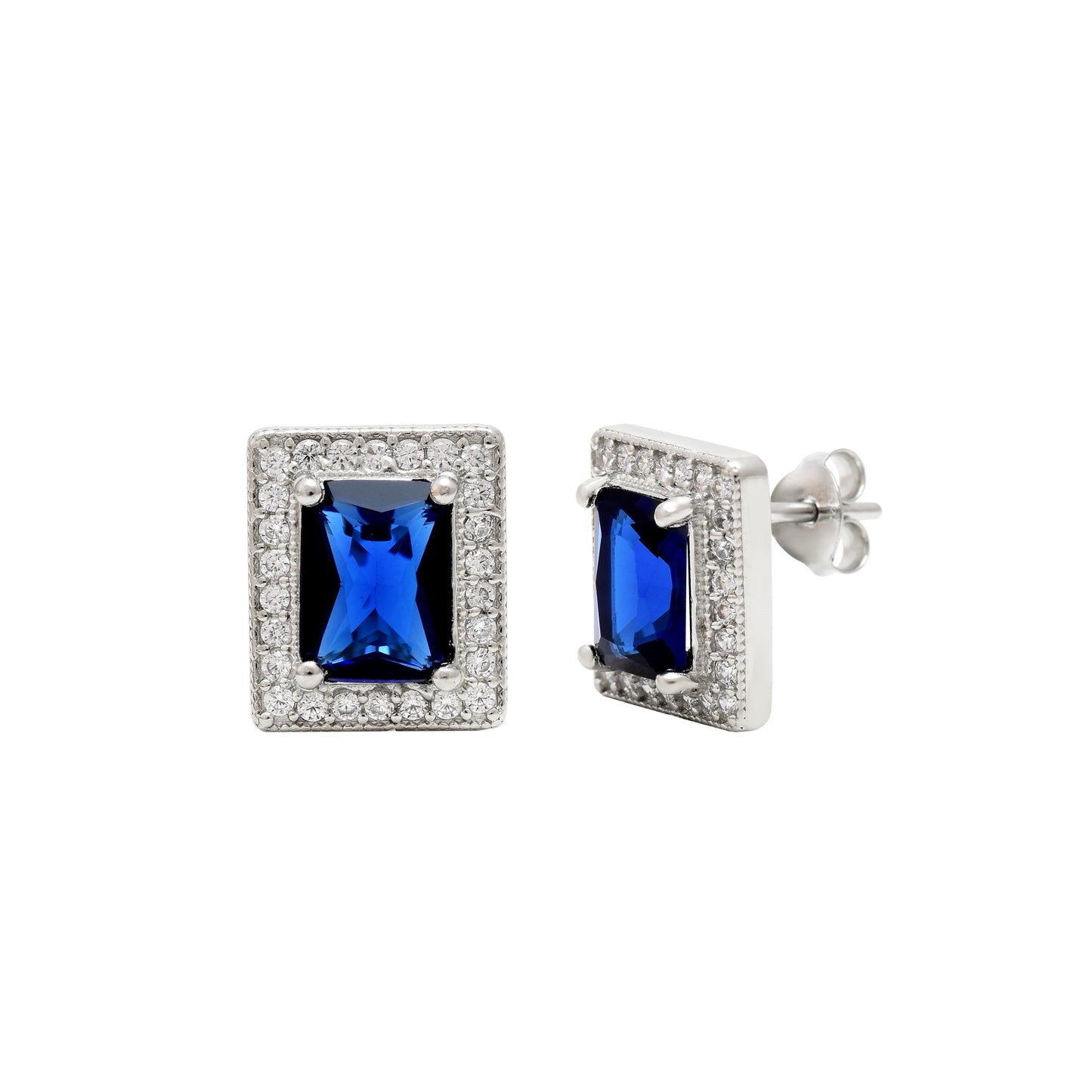 Blue Gemstone Rectangular Silver Pendant & Earring Set