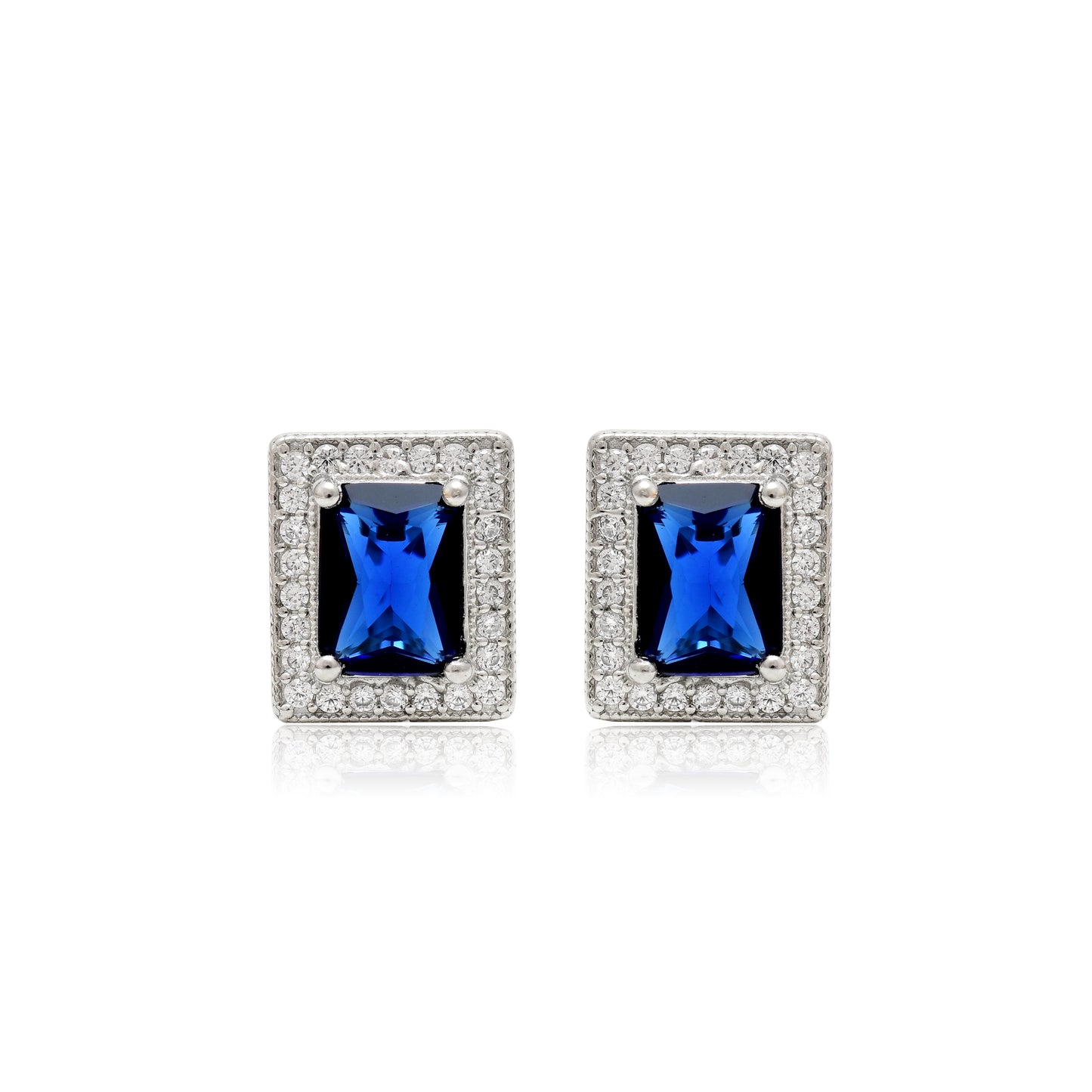 Blue Gemstone Rectangular Silver Pendant & Earring Set