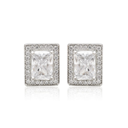 Rectangular White Gemstone Silver Pendant Set - KYAT