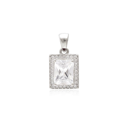 Rectangular White Gemstone Silver Pendant Set - KYAT