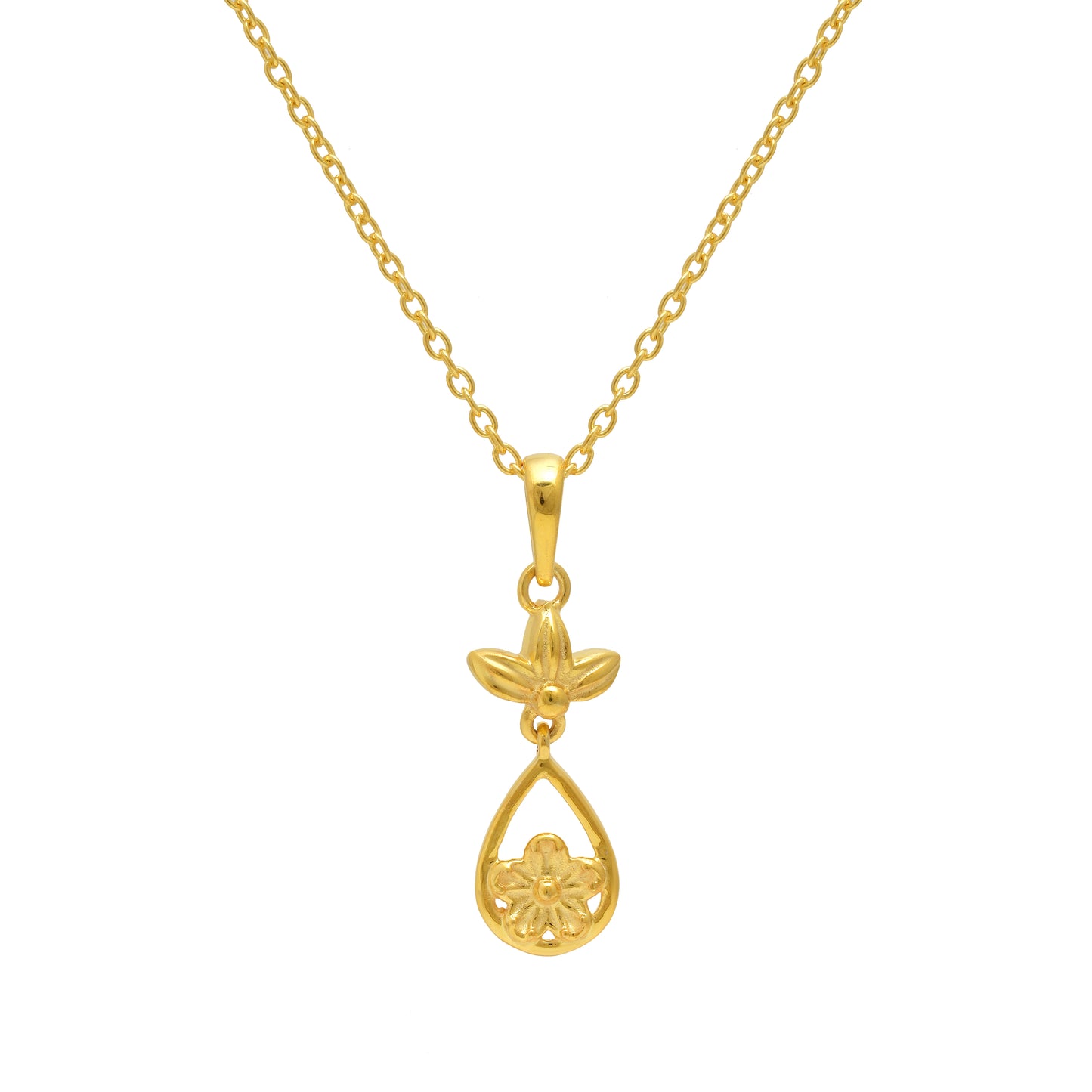 Floral Gold-Plated Pendant Set with Earrings