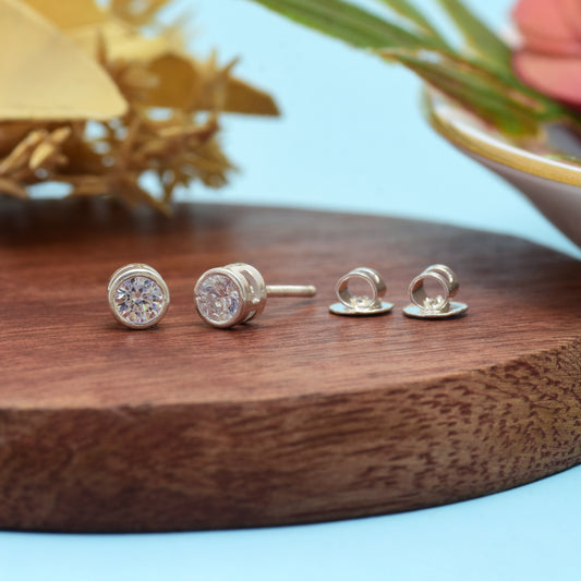 Classic Silver Bezel-Set Solitaire CZ Stud Earrings
