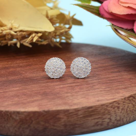 Silver Crystal Round Stud Earrings