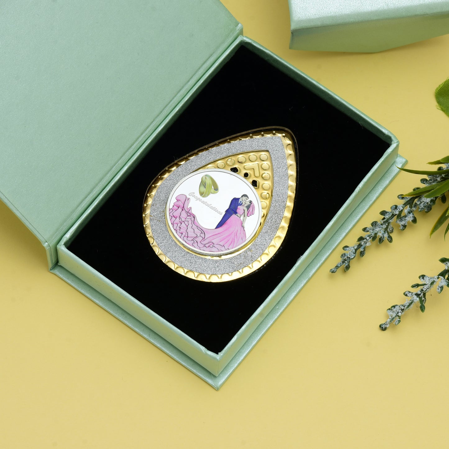 Engaged Couples with Congratulations Silver Coin