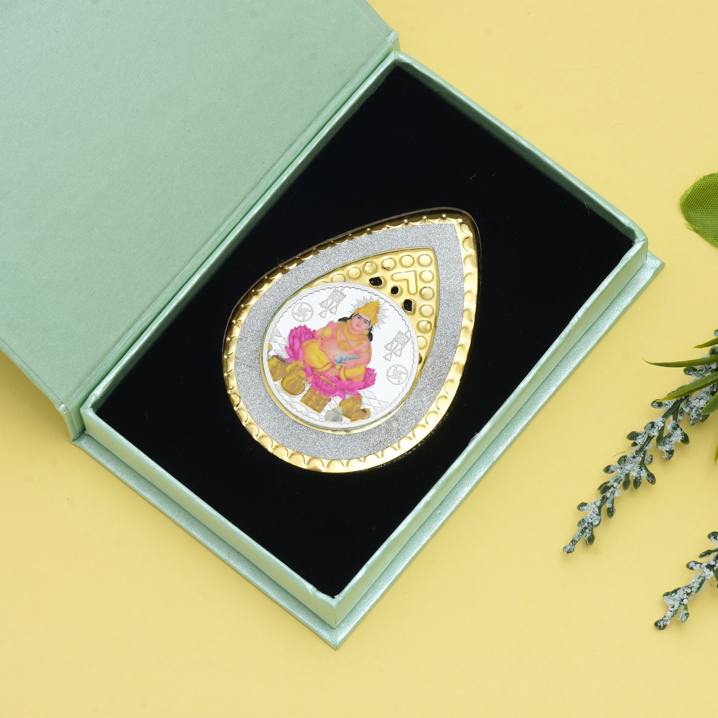 Lord Kuber Silver Coin with Shree Kuber Yantra