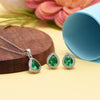 Emerald Green Teardrop 925 Silver Pendant & Earring Set