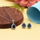Blue Gemstone Tear Drop Silver Pendant and Earring Set