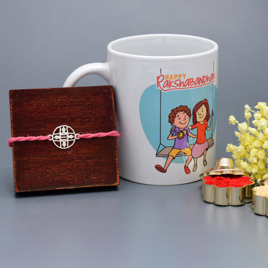 silver rakhi with mug