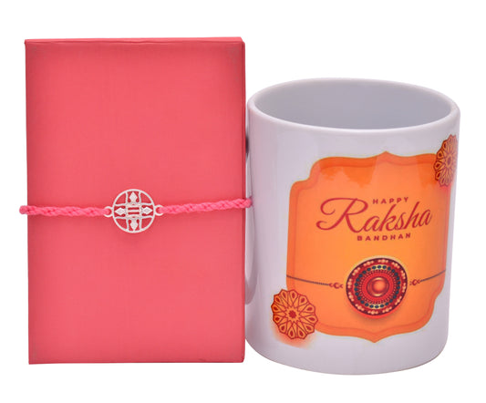 traditional silver rakhi with mug