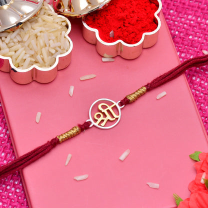 Beautiful Shree and Pearl Bracelet Silver Rakhi - KYAT