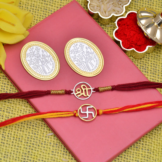 religious swastik and shree silver rakhi