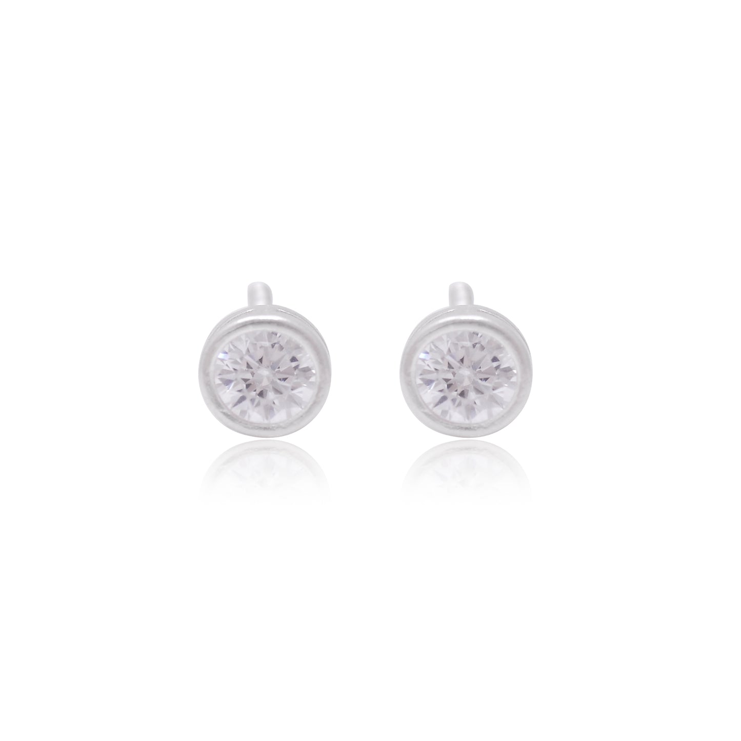 Classic Silver Bezel-Set Solitaire CZ Stud Earrings
