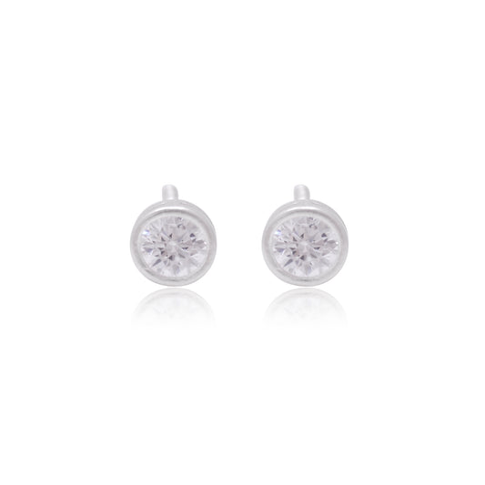 Classic Silver Bezel-Set Solitaire CZ Stud Earrings