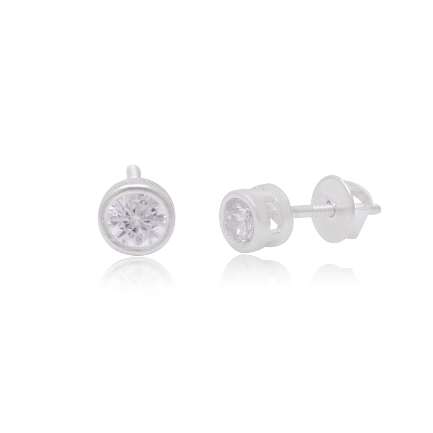 Classic Silver Bezel-Set Solitaire CZ Stud Earrings