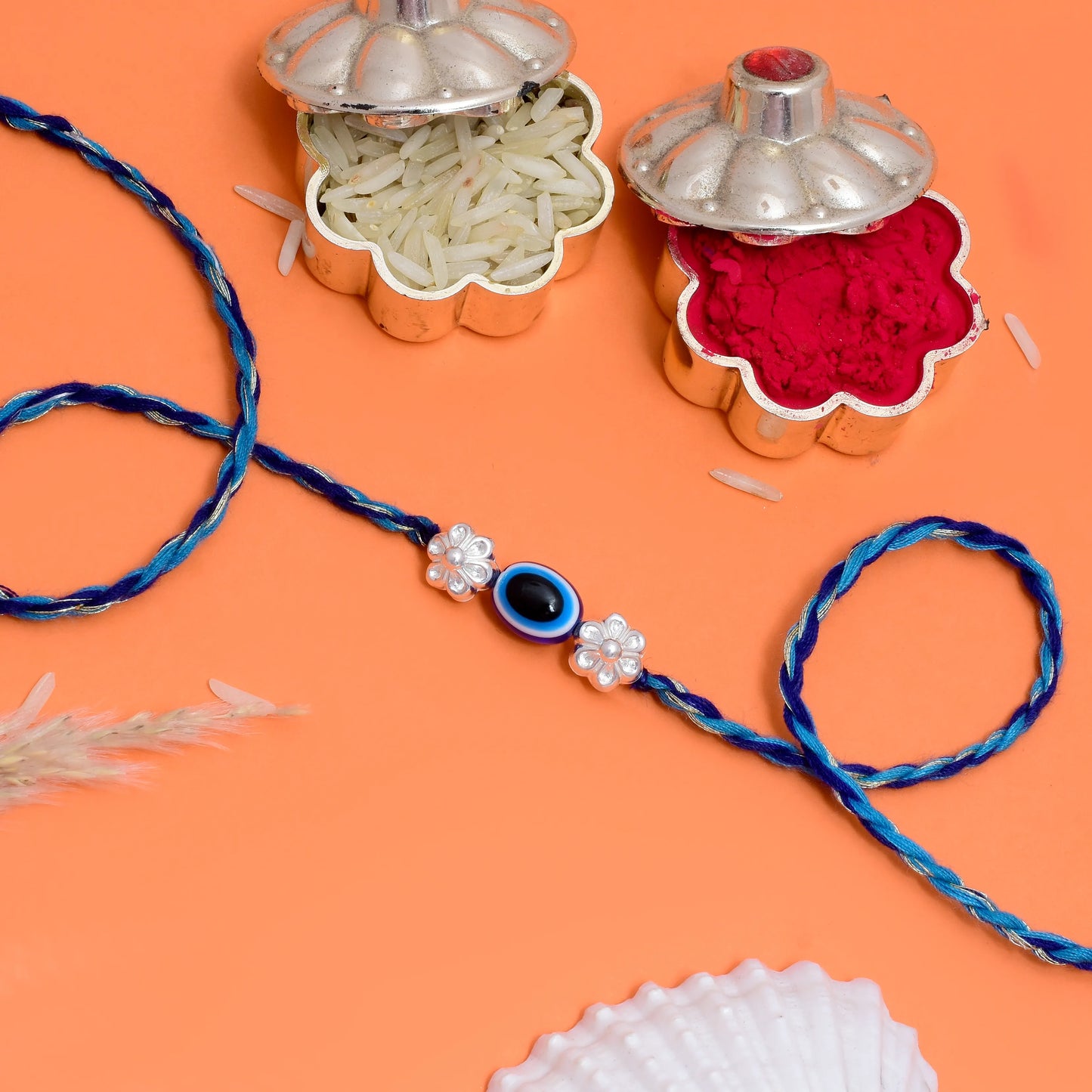 Nazariya Silver Flower Rakhi