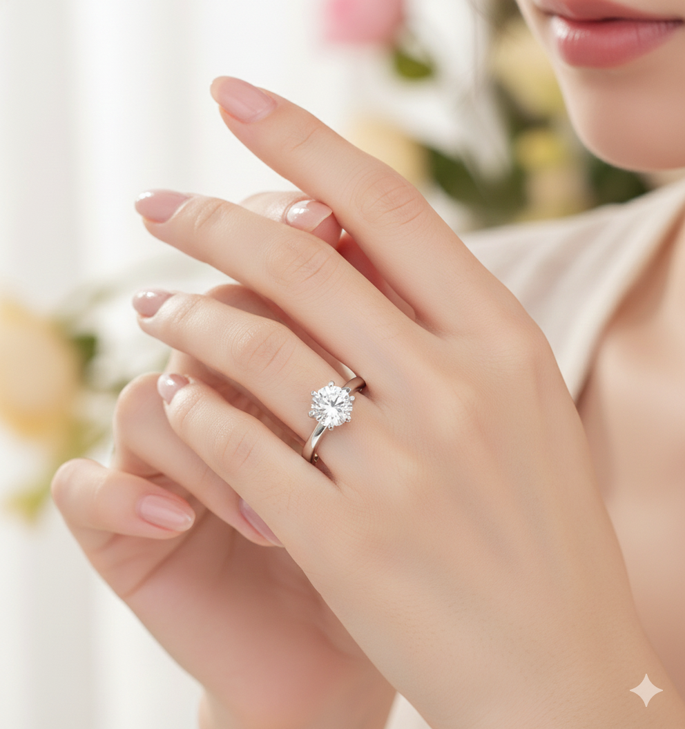 Silver Round Zircon Solitaire Ring