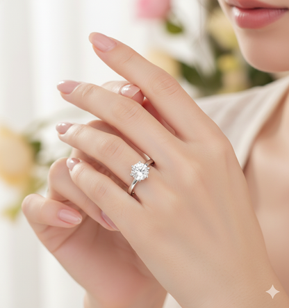 Silver Round Zircon Solitaire Ring