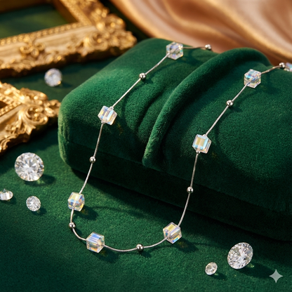 925 Silver Modern Bead and Cube Chain Necklace