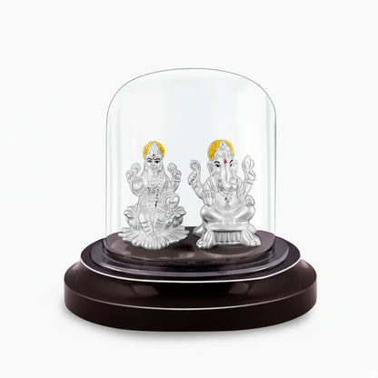 Kyat 999 Pure Silver Lakshmi Ganesh Idol with Lotus Diya Combo