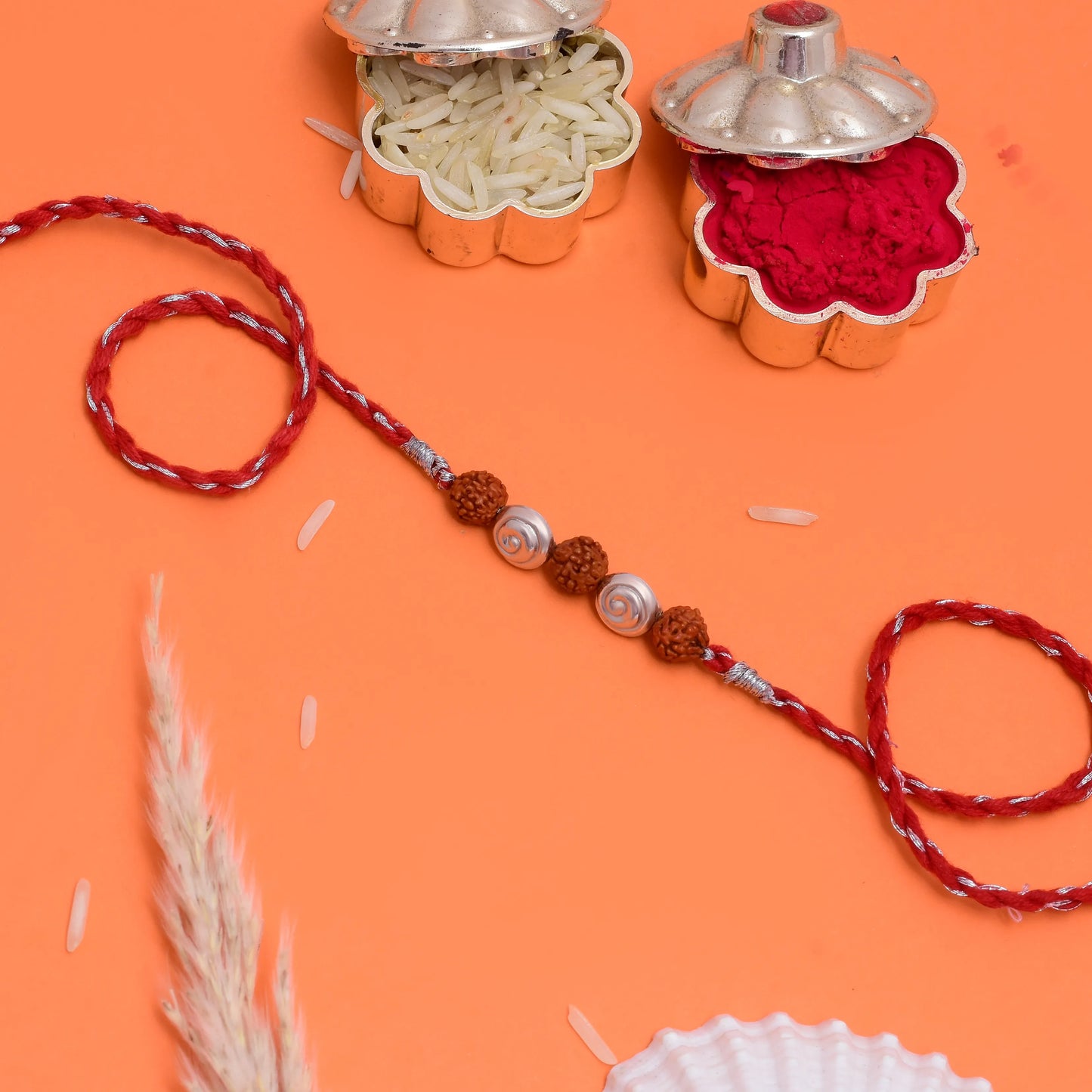 Shankh And Rudhraksh Silver Rakhi