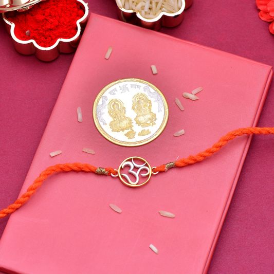 Shiny Om Symbol Silver Rakhi