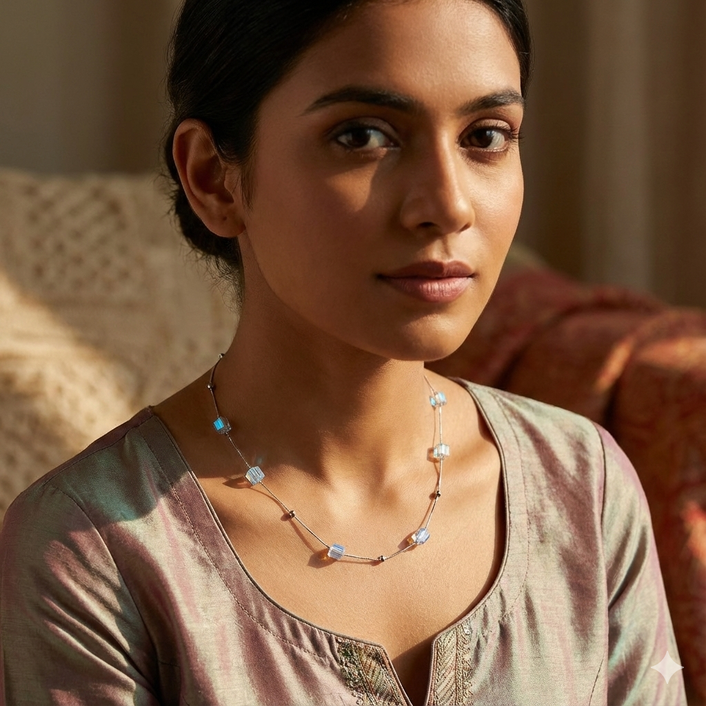 925 Silver Modern Bead and Cube Chain Necklace