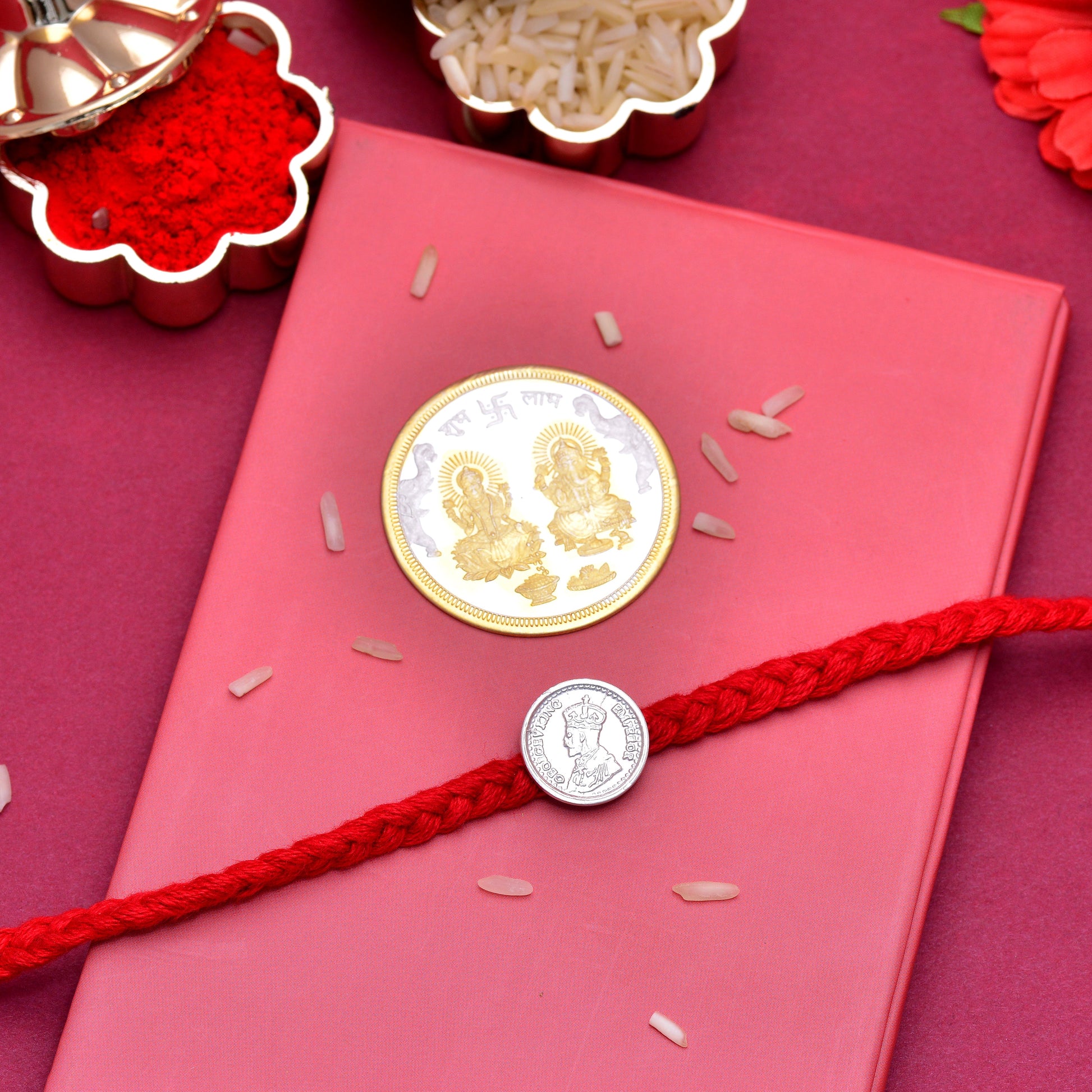 silver coin rakhi 