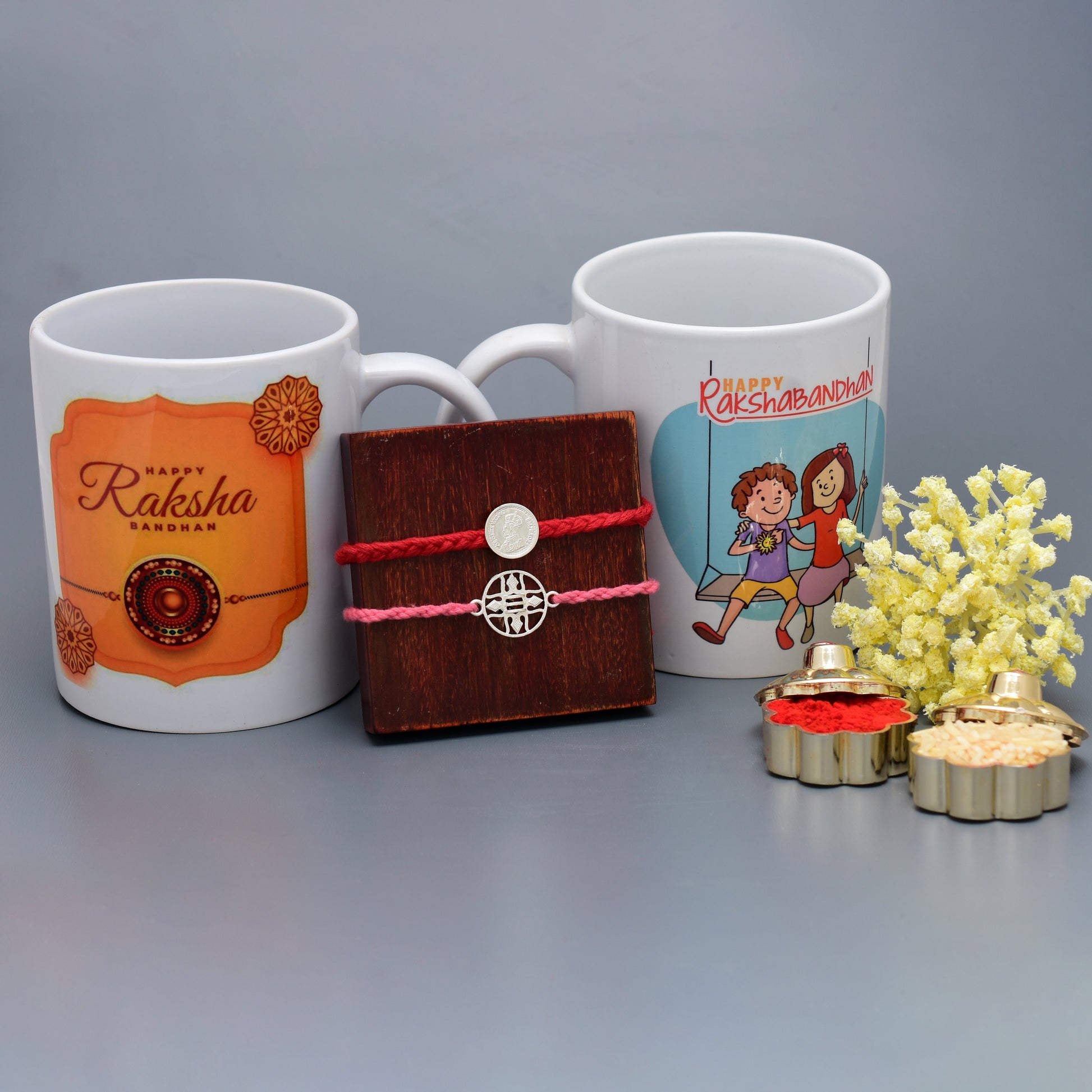 silver rakhi collection with mug 