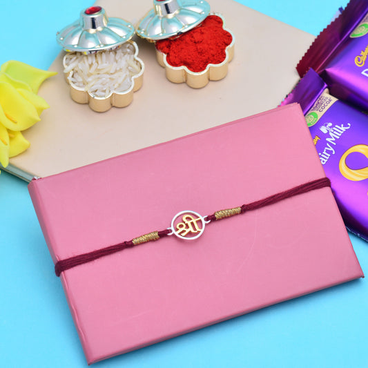 silver shree rakhi with chocolate