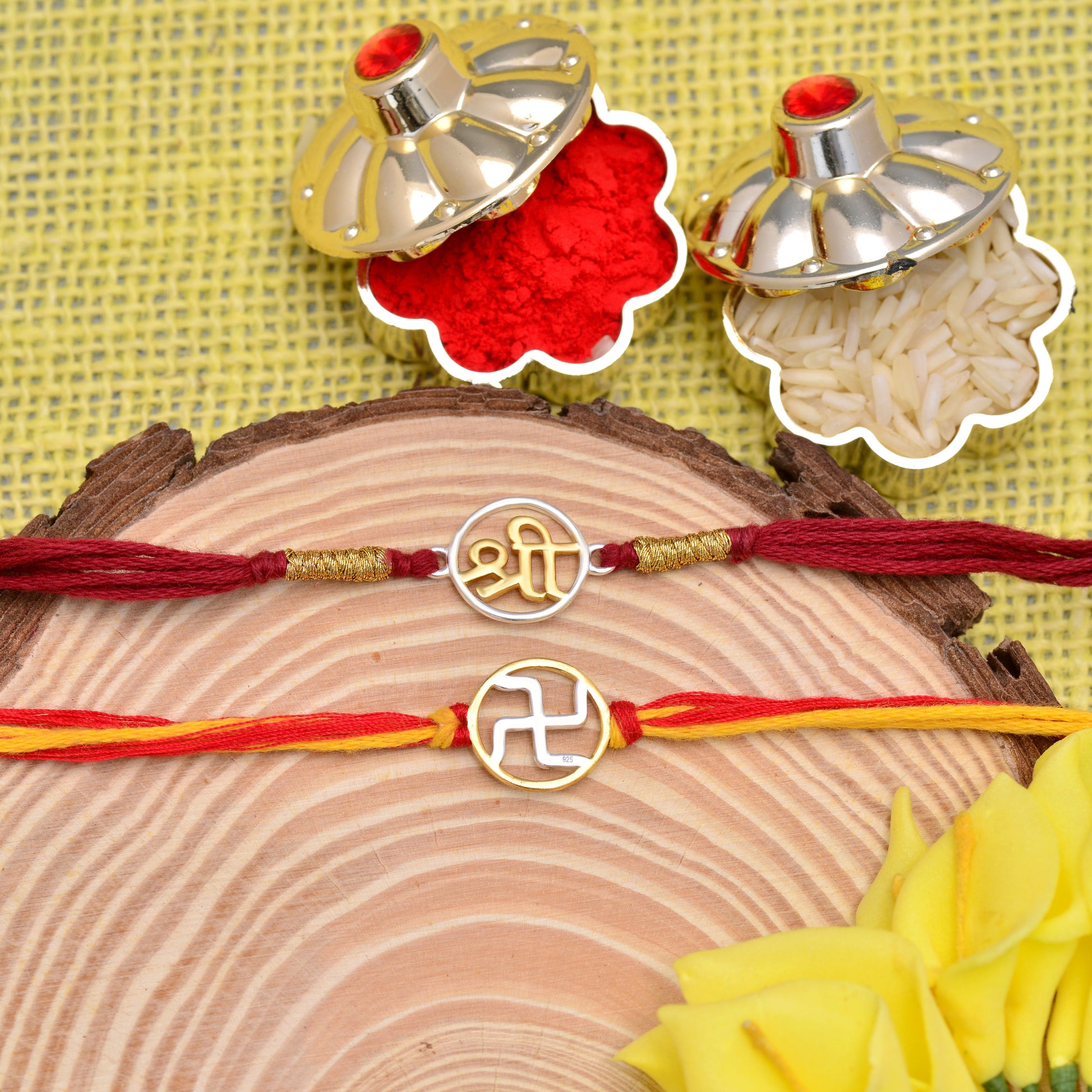 swastik and shree silver rakhi 