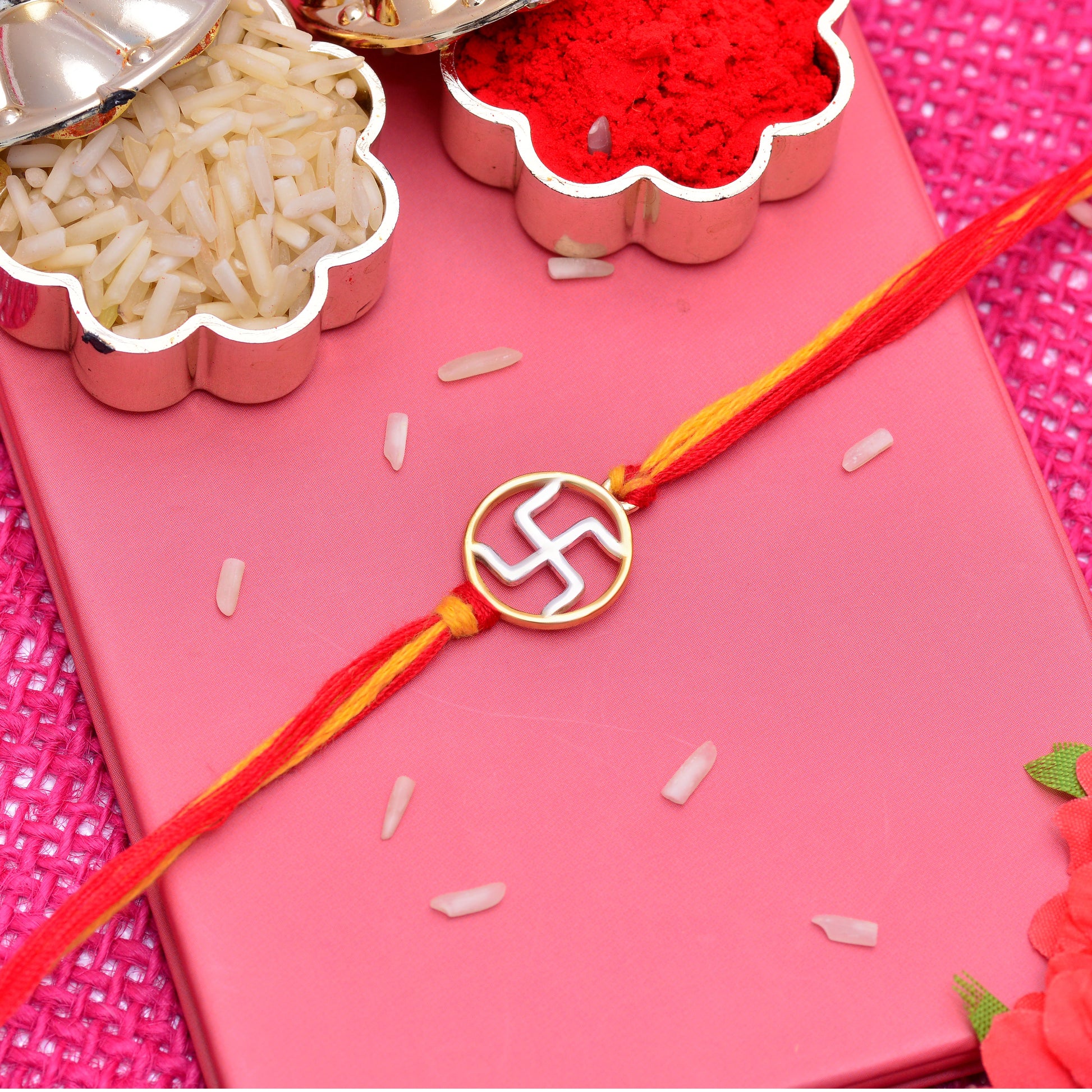 swastik silver rakhi  